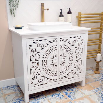 White Carved Bathroom Vanity Unit, 2 of 9