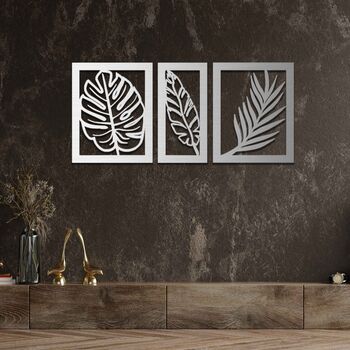 Three Panels Wooden Leaves Wall Art Home Decor, 6 of 9