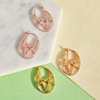 Geometric Round Gold Plated Silver Hoop Earrings, 2 of 8