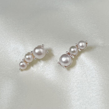Sterling Silver Pearl Trio Studs, 3 of 6