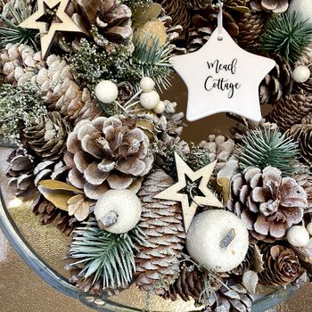 Personalised Frosted Pinecone And Star Wreath, 3 of 3