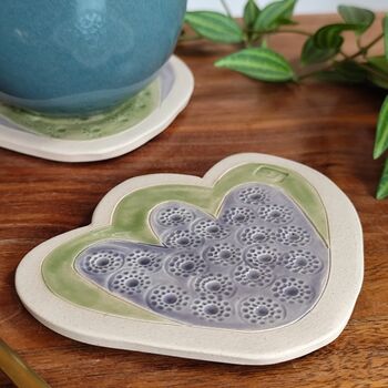 Tulip Flower Shaped Ceramic Coasters In Purple And Green, 3 of 7