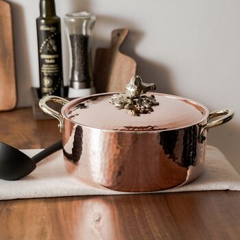 Hammered Copper Casserole With Brass Lid, 2500 Ml Tin Lined Inside, 3 of 6