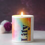 Personalised Tie Dye Rainbow Any Name Candle, thumbnail 2 of 3
