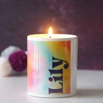 Personalised Tie Dye Rainbow Any Name Candle, 2 of 3