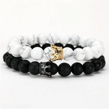 Set Of Two Black And White Crown Beaded Bracelets, 2 of 2