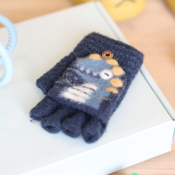 Kids’ 'DinoRex' Flip Over Mitten Cap Gloves – Soft Fuzzy Yarn Knit, 6 of 12