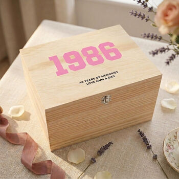 Personalised Year Milestone Wooden Memory Box 18th, 21st, 50th Birthday And Anniversary Gift, 7 of 12
