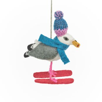 Handmade Felt Ski Gull Hanging Christmas Decoration, 3 of 3