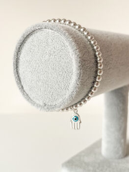 Sterling Silver Hamsa Charm Beaded Bracelet, 7 of 7