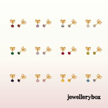9ct Solid Gold 12 Birthstone Cz Round Stud Earrings, 3 of 6