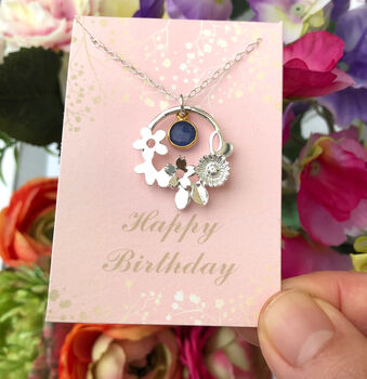 February Birthstone And Flower Sterling Silver Necklace, 5 of 9