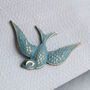 Feathered Blue Swallow Bird Brooch, thumbnail 2 of 4