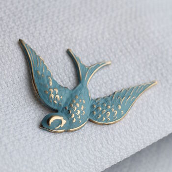 Feathered Blue Swallow Bird Brooch, 2 of 4