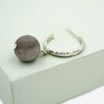 Textured Sterling Silver And Picasso Jasper Hoops, 5 of 6