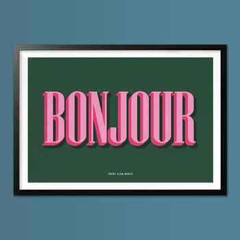 Bonjour, Hello Wall Art, Wall Art Print, Fun Typography Print, Colourful Art, Home Decor, A5, A4, A3, A2, A1, 2 of 6