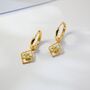 Moroccan Charm Peridot Gold Plated Huggie Hoop Earrings, thumbnail 1 of 7
