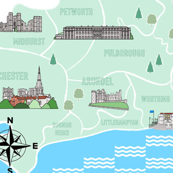 West Sussex Illustrative Map Print, 2 of 2