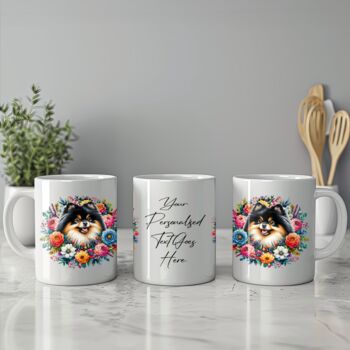 Personalised Pomeranian Summer Floral Dog Wreath Cushion And Mug Gift Bundle B, 3 of 4