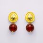 Fisher Round Carnelian Bead Drop Stud Earrings, thumbnail 2 of 4