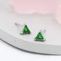 Sterling Silver Emerald Green Cz Triangle Stud Earrings, thumbnail 3 of 11