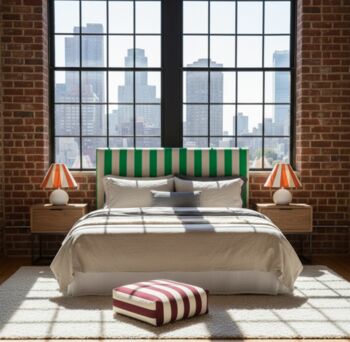 Hand Painted Upholstered Linen Headboard Stripe Print, 4 of 12