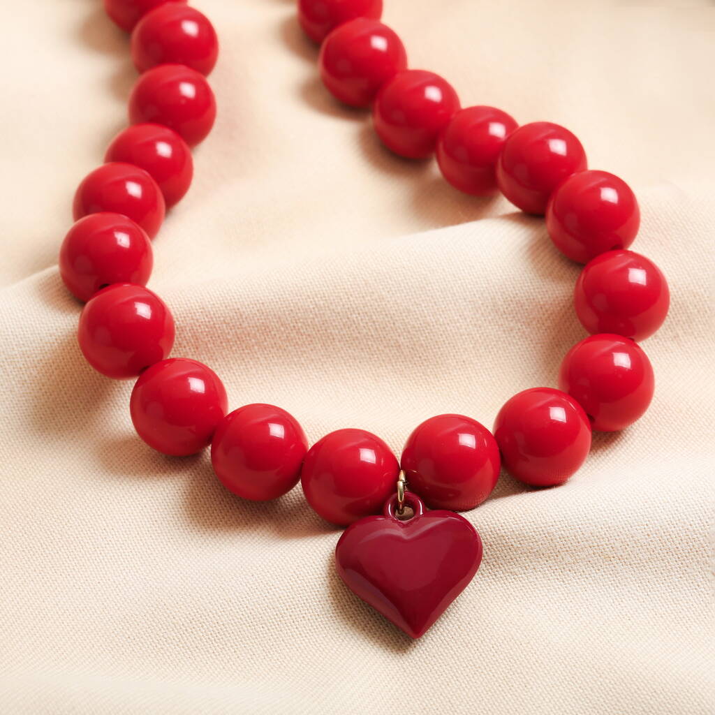 Red Beaded Heart Charm Necklace, 1 of 6