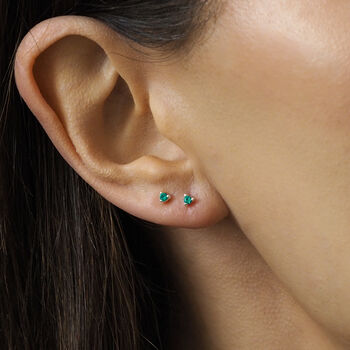 May Emerald Cz Birthstone Silver Stud Earrings, 2 of 4