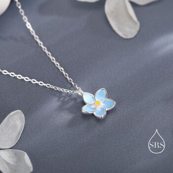 Sterling Silver Tiny Dainty Forget Me Not Flower Pendant Necklace, 3 of 11