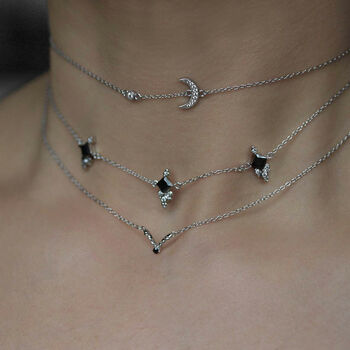 Delicate Sterling Silver Moon And Star Choker, 3 of 4