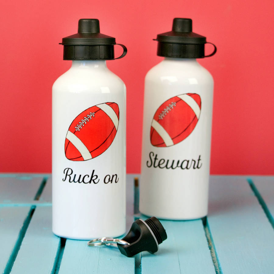 personalised rugby fan's water bottle by snapdragon