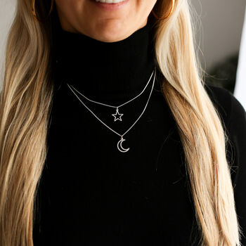 Moon And Star Layered Necklace Set In Sterling Silver, 4 of 7
