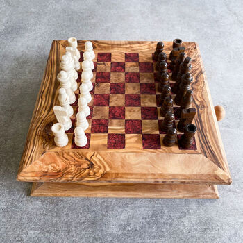 Personalised Handmade Olive Wood Full Chess Board Set, 12 of 12