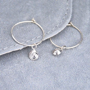 Sterling Silver And Gold Hoop Earrings With Shell Charm, 6 of 10