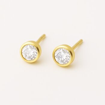 Gold Plated Sterling Silver April Cubic Zirconia Birthstone Stud Earrings, 2 of 5