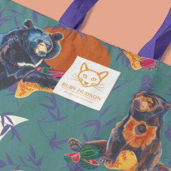Sun And Moon Bears Green Animal Cotton Tote Bag, 2 of 5