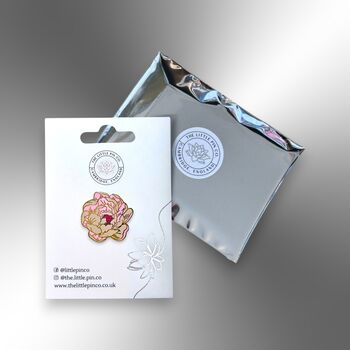Peony Flower Hard Enamel Pin Lapel Badge, Botanical Floral Brooch, Jewellery Friendship Gifts For Women, 5 of 8
