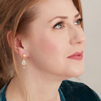 White Moonstone With Seed Pearl Stud Drops 18 Gold Vermeil, 3 of 8