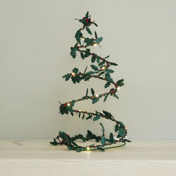 Mini Light Up Holly Leaf Tree, 2 of 3