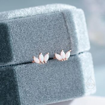 Sterling Silver White Opal Marquise Cluster Screw Back Earrings, 8 of 12