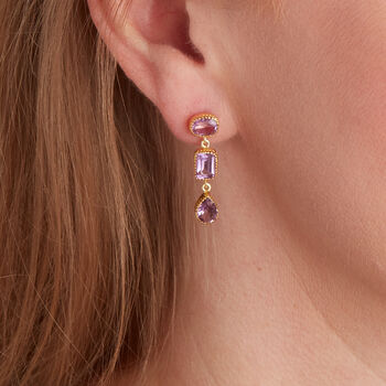 Purple Amethyst 18 K Gold And Silver Drop Earrings, 2 of 12