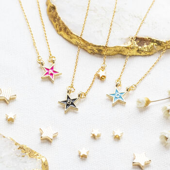 Gold Plated Enamel Star Initial Necklace, 4 of 9