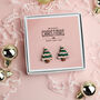 Christmas Tree Message Stud Earrings, thumbnail 4 of 6