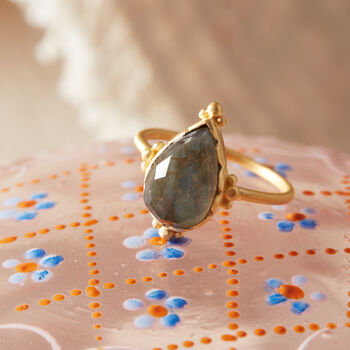 Grey Labradorite18 K Gold And Silver Pear Shaped Ring, 7 of 12