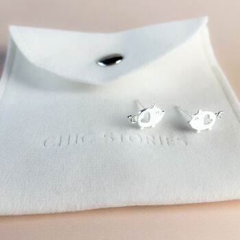 Sterling Silver Pig Stud Earrings, 4 of 5