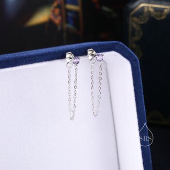 Sterling Silver Amethyst Purple Cz And Chain Ear Jacket, 5 of 10