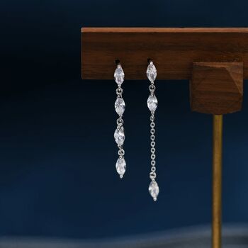 Asymmetric Marquise Cz Dangle Drop Stud Earrings, 4 of 8