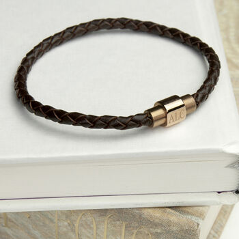 Personalised Rose Gold Plated Clasp Leather Bracelet, 5 of 5