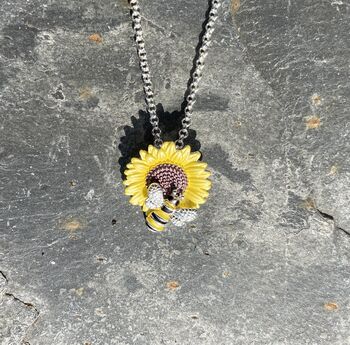 Sunflower And Bee Yellow Flower Necklace, 2 of 4