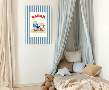 Babar Stripy Blue Family Nursery Art Print, 4 of 4